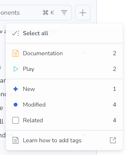 Filter menu showing change detection status options